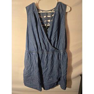 Jessica‎ Simpson Womens Plus Size 2X Blue Denim Jean Shorts Romper Jumper